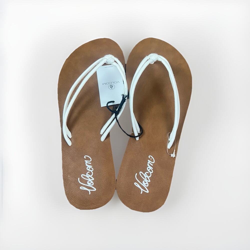 Volcom Minimalist Brown Flip Flops White Strap Thong Sandals Women's Size 10 NWT - Picture 6 of 9